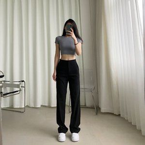 Women's Fashion Black Straight Leg Long Casual